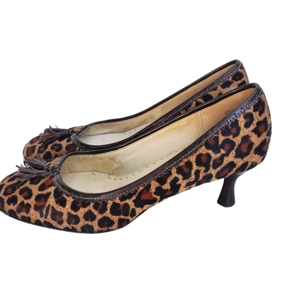Circa Joan And David Leopard Calf Hair Kitten Heel Pumps Size 7M